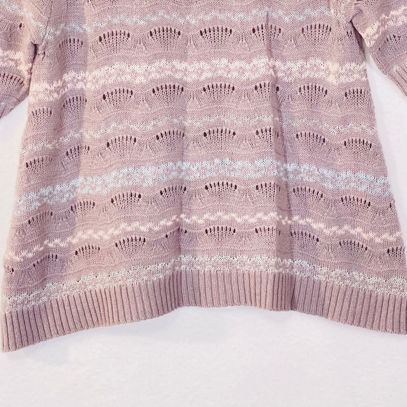 Free People Sweater Womens Medium Purple Striped Sweetheart Neck Short Sleeve - Picture 4 of 16